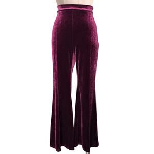 Stunning Stretchy Wine Burgundy Velvet Bell bottom Pleated High Waist  Pants L